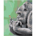 Задумчивая обезьяна с бабочкой Раскраска картина по номерам на холсте