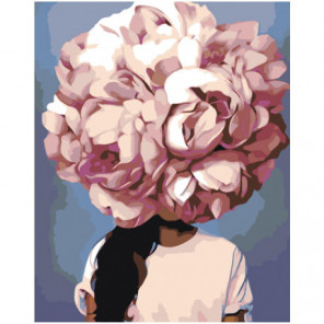 Пионовая цветочная голова девушки Раскраска картина по номерам на холсте