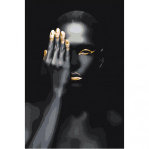 Африканка золото на черном Раскраска картина по номерам на холсте