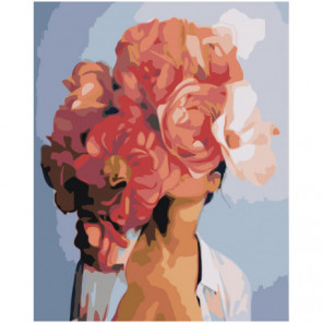 Красная цветочная голова девушки 80х100 Раскраска картина по номерам на холсте