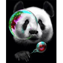 Панда с мыльными пузырями Раскраска картина по номерам на холсте
