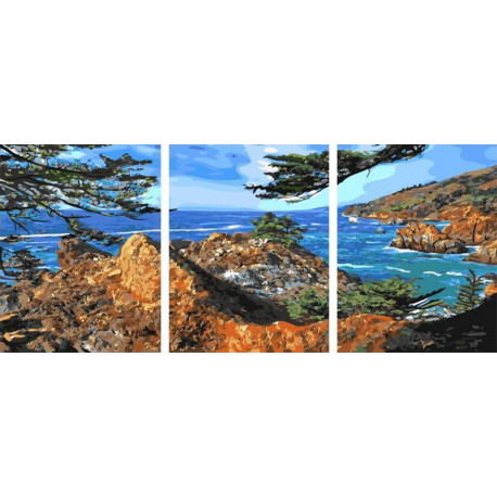  Скалистные берега Триптих Раскраска картина по номерам на холсте PX5280