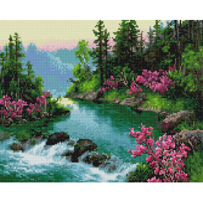 Сложность и количество цветов Цветущий берег горной реки Алмазная вышивка мозаика на подрамнике VА131