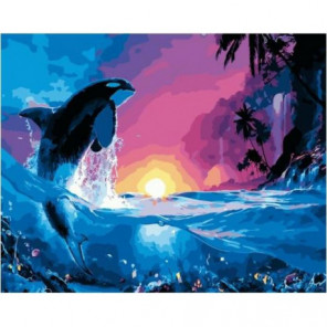 Дельфин на закате Раскраска картина по номерам на холсте