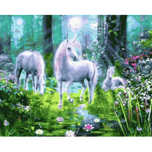  Единороги на поляне в лесу Раскраска картина по номерам на холсте GX36014