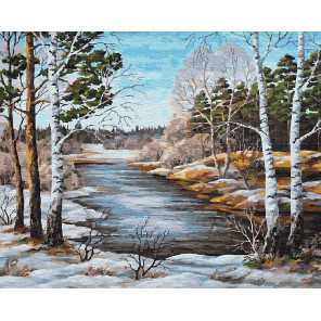  Зимняя лесная река Раскраска картина по номерам на холсте ZX 23633