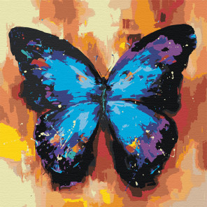  Акварельная бабочка синяя 1 Раскраска картина по номерам на холсте AAAA-RS003-80x80