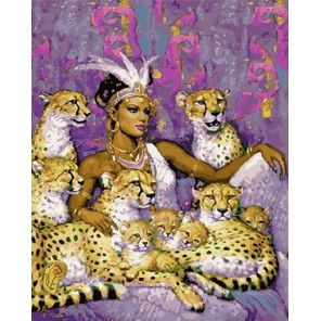  Египетская правительница с леопардами Раскраска картина по номерам на холсте PK68056