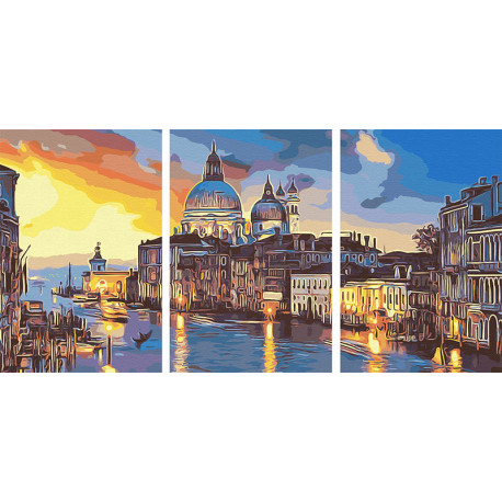  Вечерняя Венеция Триптих Раскраска картина по номерам на холсте AAAA-TRIPT005