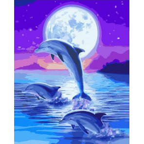  Дельфины под лунным сиянием Раскраска картина по номерам на холсте PK72052