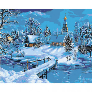 Зимний пейзаж с церковью 100х125 Раскраска картина по номерам на холсте