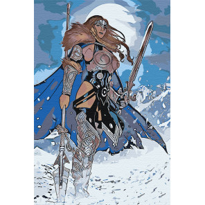 Пример в интерьере Девушка воин. Валькирия Раскраска картина по номерам на холсте AAAA-RS023-100x150