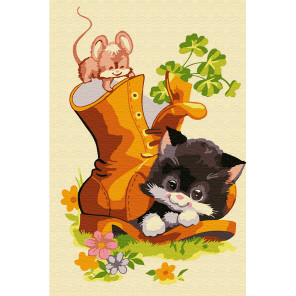  Котёнок в ботинке Раскраска по номерам на холсте KH0880