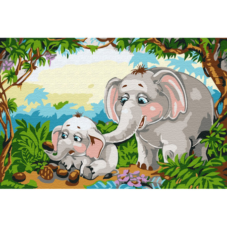  Слоны в джунглях Раскраска по номерам на холсте KH0897