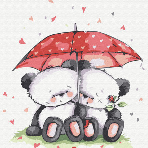  Медвежата под зонтом Раскраска картина по номерам на холсте KH0826