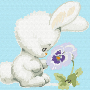  Зайчонок с цветком Раскраска картина по номерам на холсте KH0835