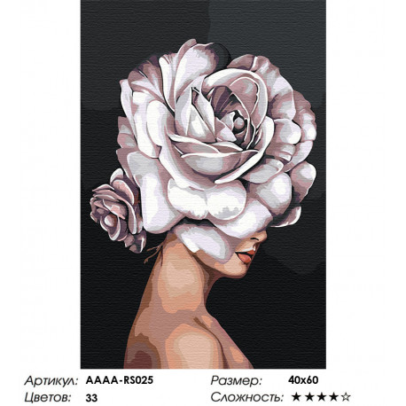 Сложность и количество цветов Девушка. Цветок на голове - роза Раскраска картина по номерам на холсте AAAA-RS025