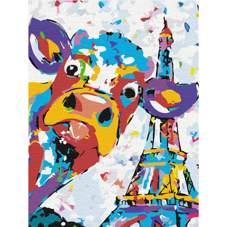  Веселый бычок в Париже Раскраска картина по номерам на холсте с неоновыми красками AAAA-RS026-60x80
