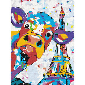  Веселый бычок в Париже Раскраска картина по номерам на холсте с неоновыми красками AAAA-RS026