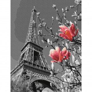 Внешний вид коробки упаковки Весна в Париже Картина по номерам с цветной схемой на холсте KK0670