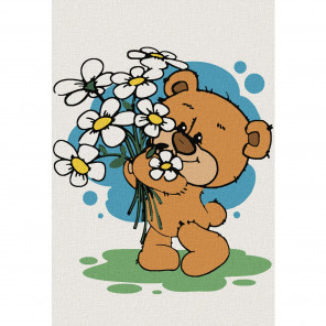  Медвежонок с ромашками Раскраска по номерам на холсте KHM0021