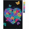 Сердце из неоновых бабочек 80х120 Раскраска картина по номерам на холсте