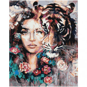 Единение девушка и тигр 80х100 Раскраска картина по номерам на холсте