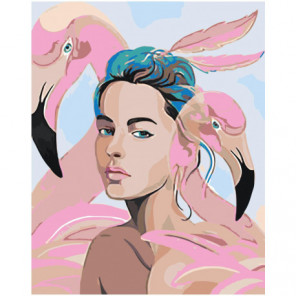 Девушка и розовые фламинго Раскраска картина по номерам на холсте