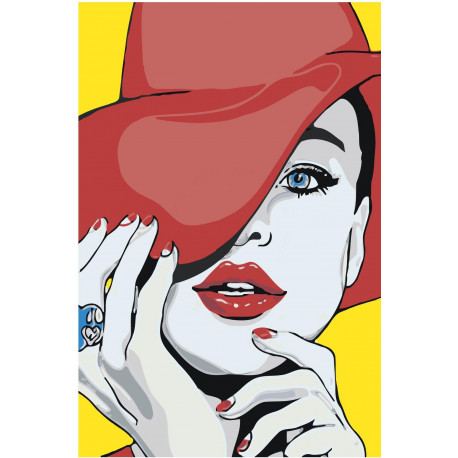 Девушка в красной шляпе Раскраска картина по номерам на холсте