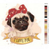 Мопс с бантиком I love pug Раскраска картина по номерам на холсте