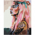 Девушка с татуировками и розовыми волосами Раскраска картина по номерам на холсте