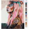 Девушка с татуировками и розовыми волосами Раскраска картина по номерам на холсте