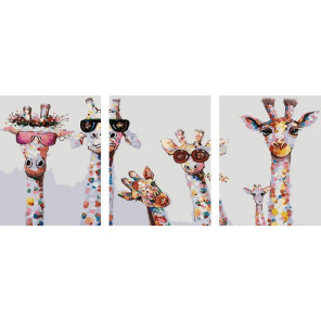 Сложность и количество цветов Забавные жирафы Триптих Раскраска картина по номерам на холсте РХ5284