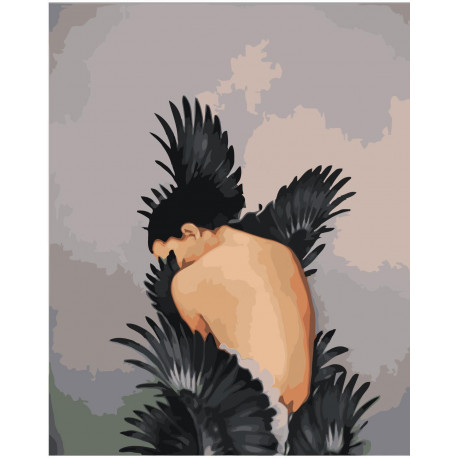 Девушка с темными крыльями 80х100 Раскраска картина по номерам на холсте