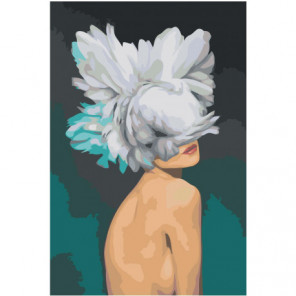 Скромная девушка с цветком на голове 100х150 Раскраска картина по номерам на холсте