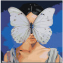 Девочка и бабочка на лице 100х100 Раскраска картина по номерам на холсте