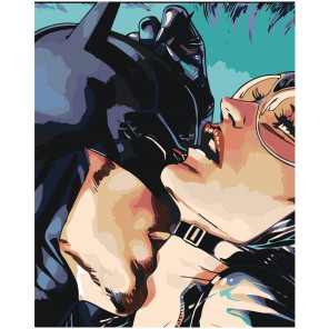 Страсть бэтмена и женщины кошки 80х100 Раскраска картина по номерам на холсте