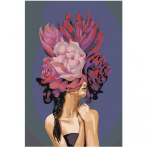 Девушка с фиолетовыми цветами 80х120 Раскраска картина по номерам на холсте