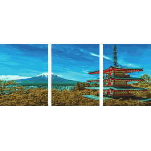 Сложность и количество цветов Японский пейзаж Триптих Раскраска картина по номерам на холсте РХ5293