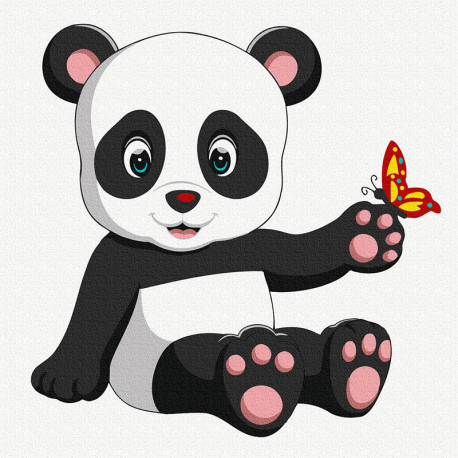  Панда с бабочкой Раскраска картина по номерам на холсте KH0914