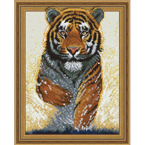 Пример выложенной мозаики Бегущий тигр Алмазная мозаика вышивка на подрамнике Molly KM0739