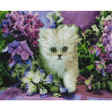 Котенок в ирисах Алмазная мозаика вышивка на подрамнике