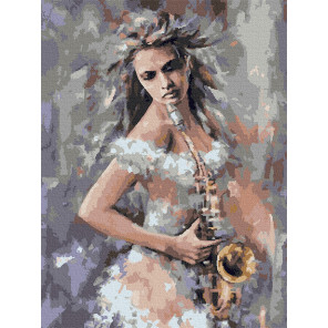 Внешний вид коробки Саксофонистка Раскраска картина по номерам с цветной схемой на холсте Molly KK0682