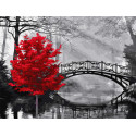 Красное дерево в парке Раскраска картина по номерам с цветной схемой на холсте Molly