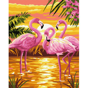  Розовые фламинго на закате Раскраска картина по номерам на холсте ZX 23614