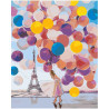 Воздушные шары и девушка в Париже Раскраска картина по номерам на холсте