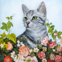 Кот в саду Алмазная мозаика вышивка Гранни