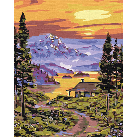 Закат над горным озером Раскраска по номерам на холсте Живопись по номерам PP03