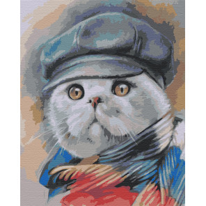 Кот в кепке 80х100 см Раскраска картина по номерам на холсте