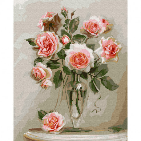  Розы в вазе Раскраска картина по номерам на дереве KD0706